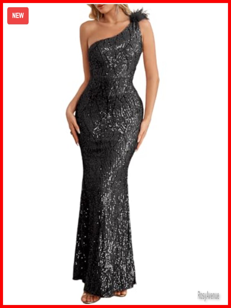 One Shoulder Sequin Mermaid Maxi Dress For Wedding Guest